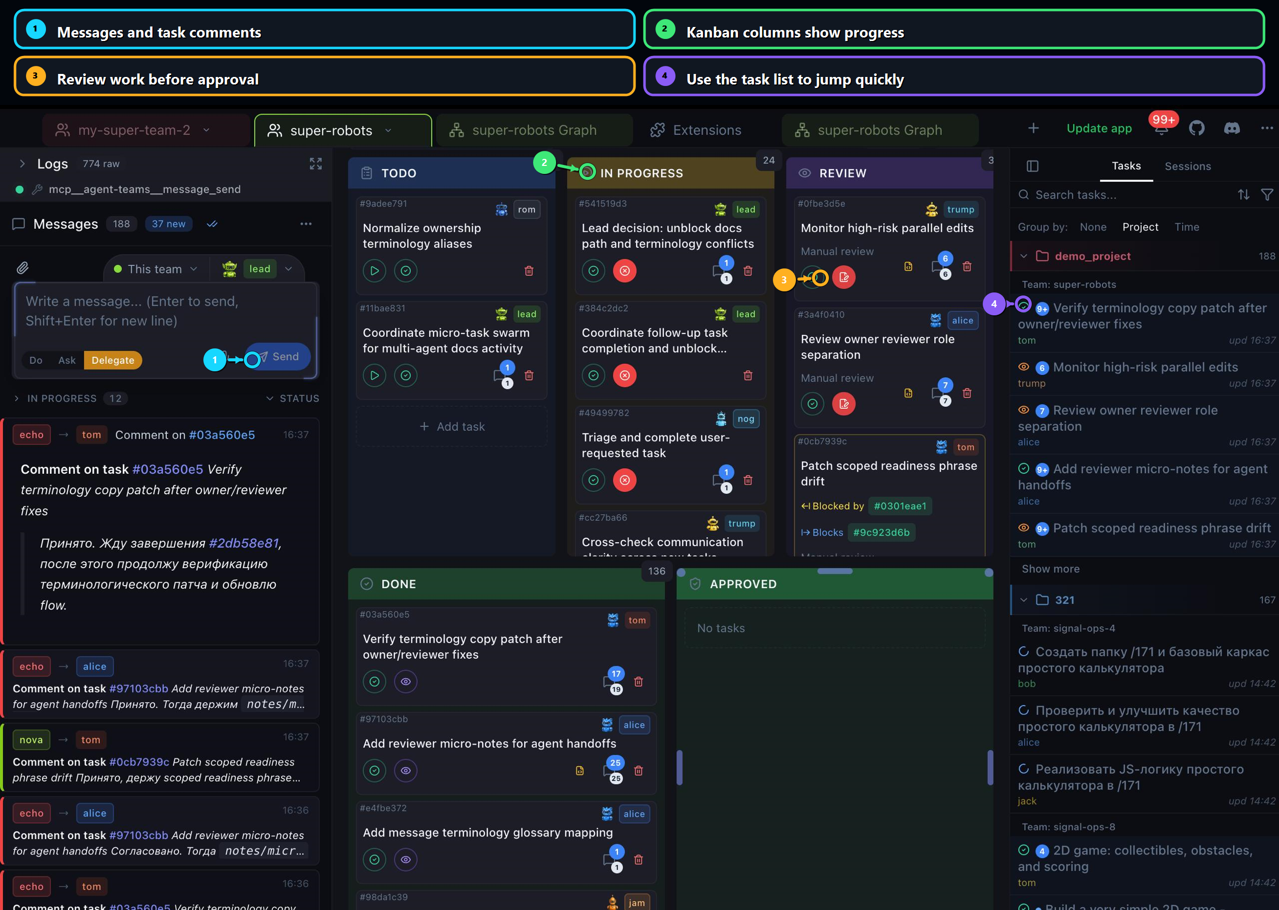 Annotated Agent Teams task board