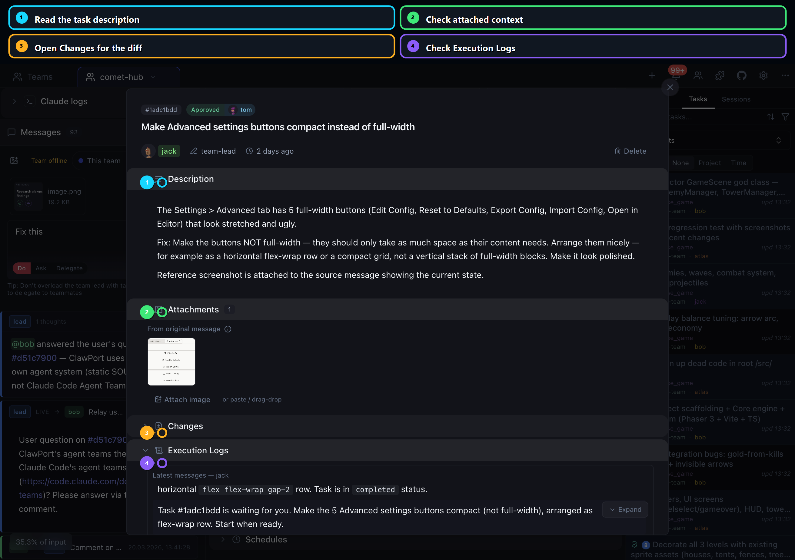 Annotated task detail view for review